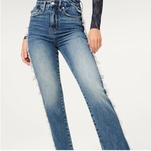 Good American Womens Good Boy Side Fray Blue 818 Curvy Jean 0/25 NWT